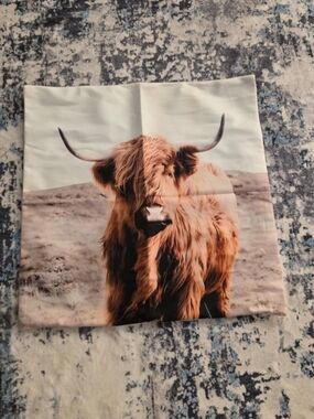 💥💥5 For $25💥💥 Highland Cow Printed Square Pillow Cover - Brown & Cream